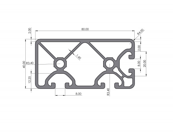 Aluminum profile 80x40 3N90 Eco groove 8 I type